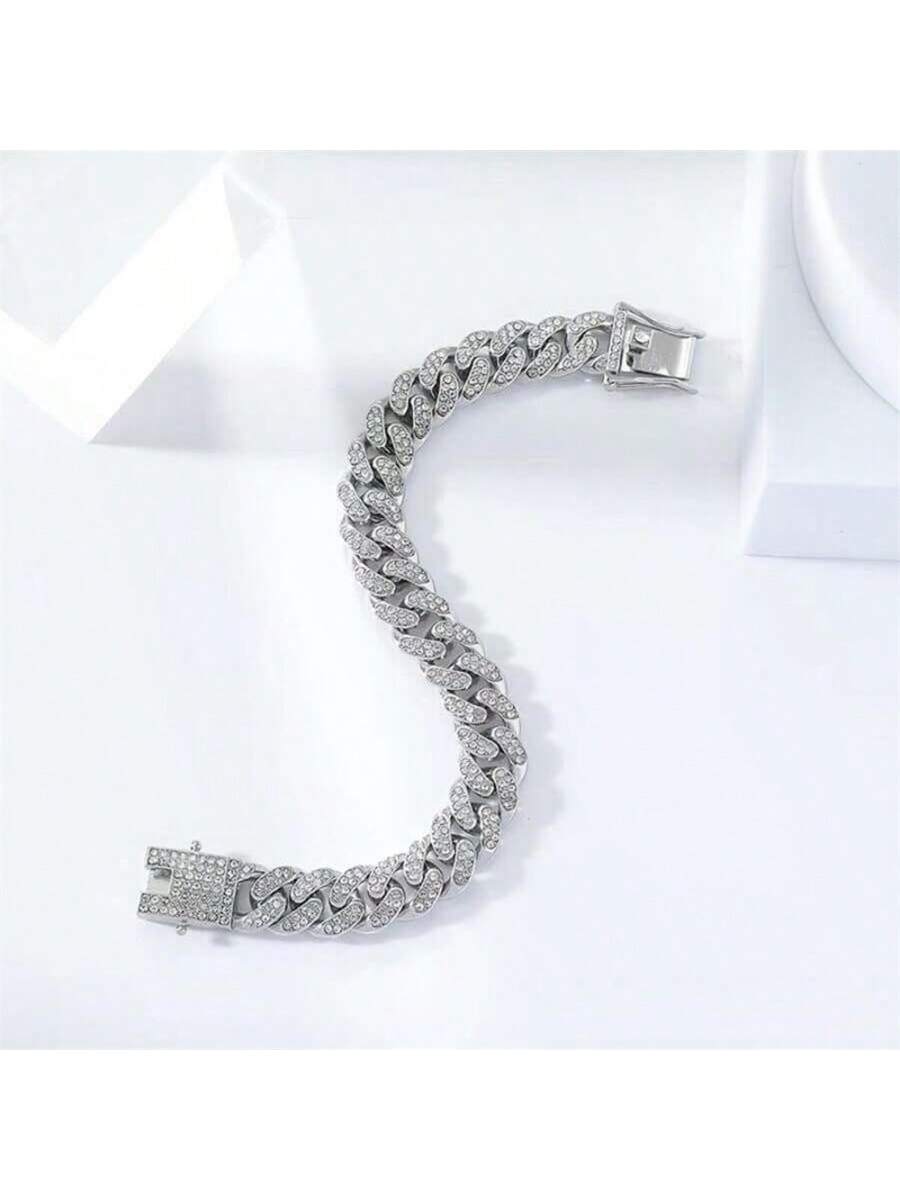 1pc Men's Rhinestone Decor Chain Bracelet, Fashion Accessory For Party And Daily Wear Halloween