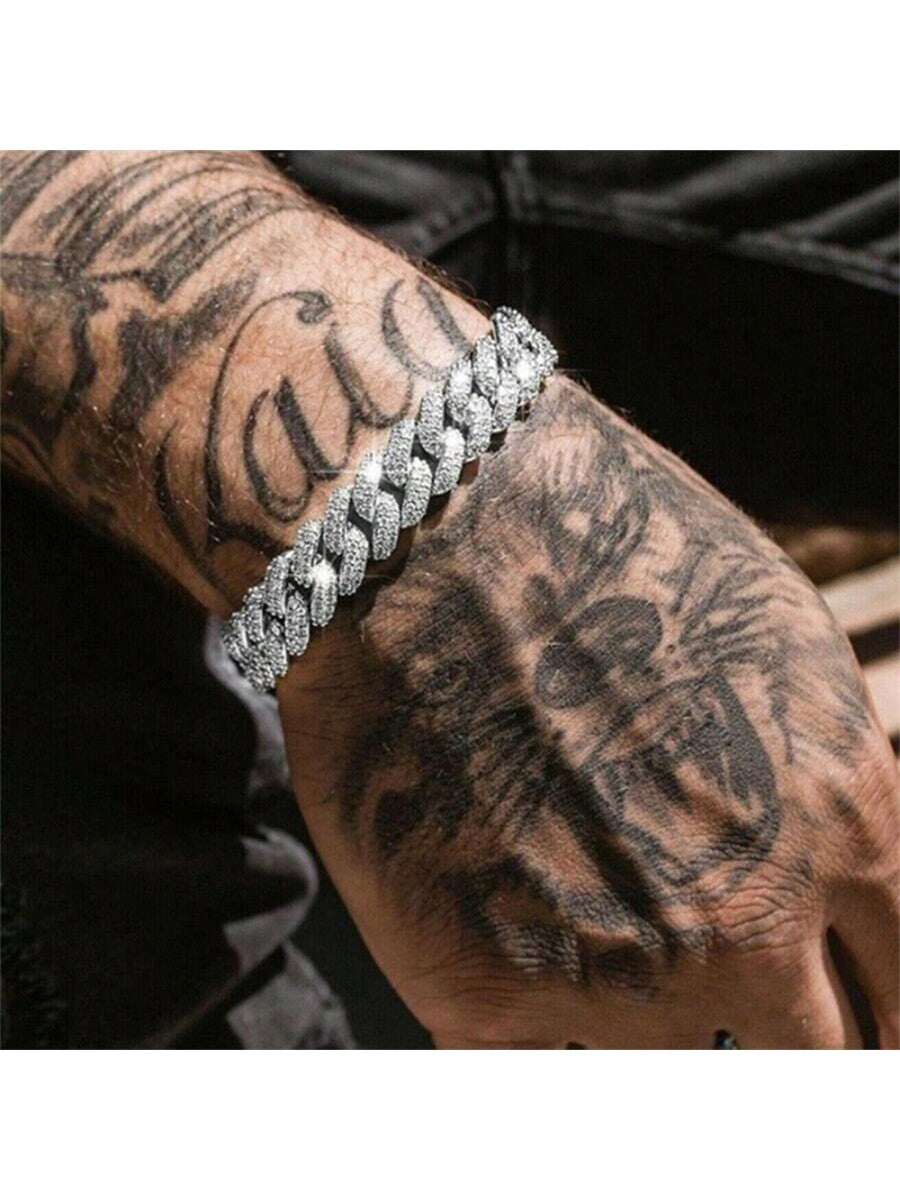 1pc Men's Rhinestone Decor Chain Bracelet, Fashion Accessory For Party And Daily Wear Halloween