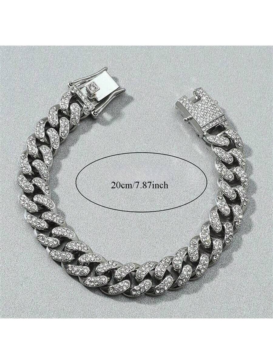 1pc Men's Rhinestone Decor Chain Bracelet, Fashion Accessory For Party And Daily Wear Halloween