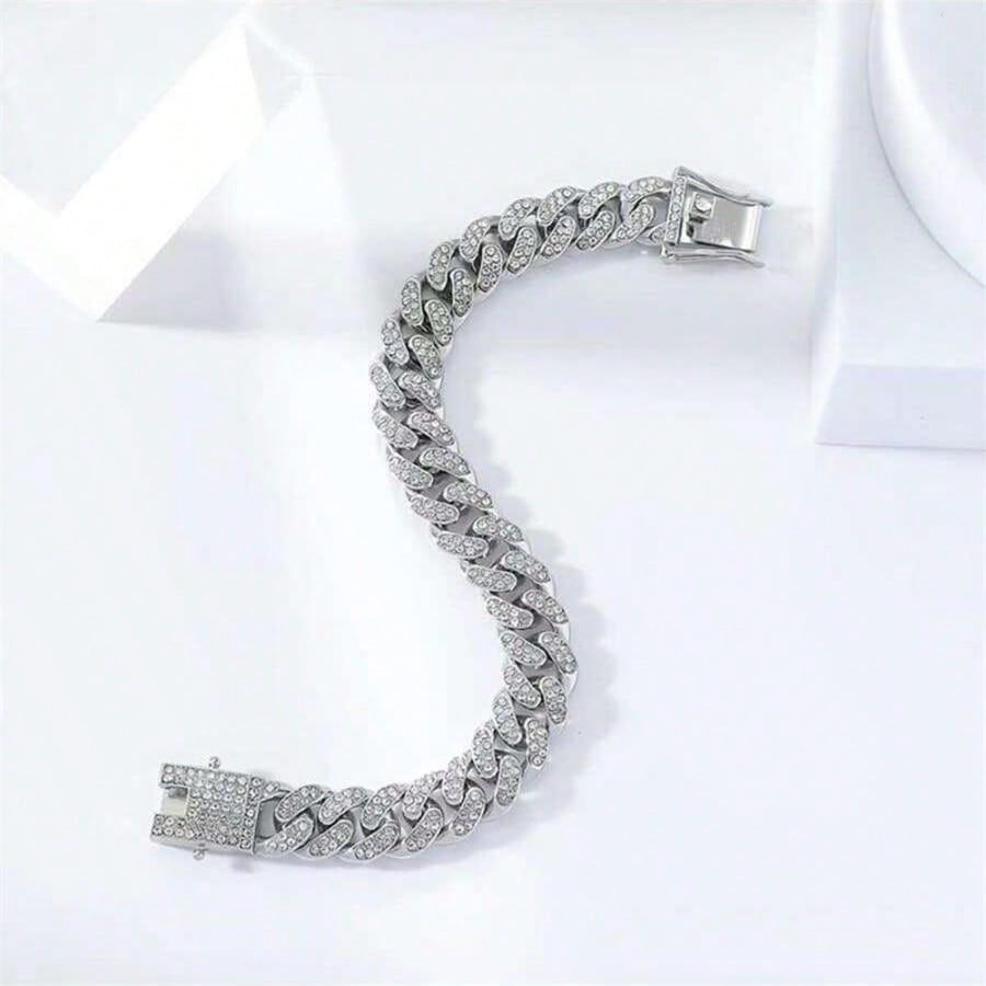 1pc Men's Rhinestone Decor Chain Bracelet, Fashion Accessory For Party And Daily Wear Halloween