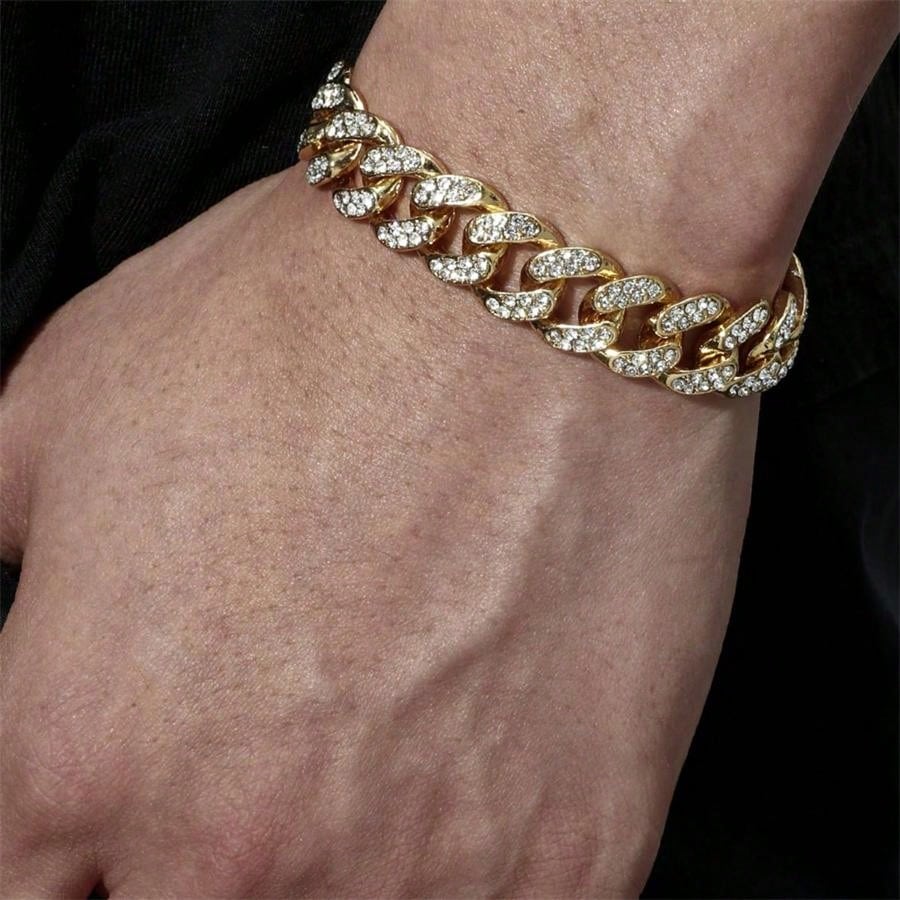 1pc Men's Rhinestone Decor Chain Bracelet, Fashion Accessory For Party And Daily Wear Halloween