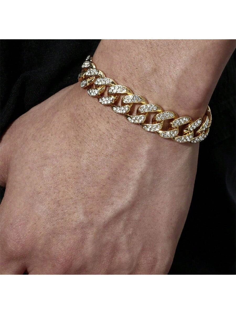 1pc Men's Rhinestone Decor Chain Bracelet, Fashion Accessory For Party And Daily Wear Halloween