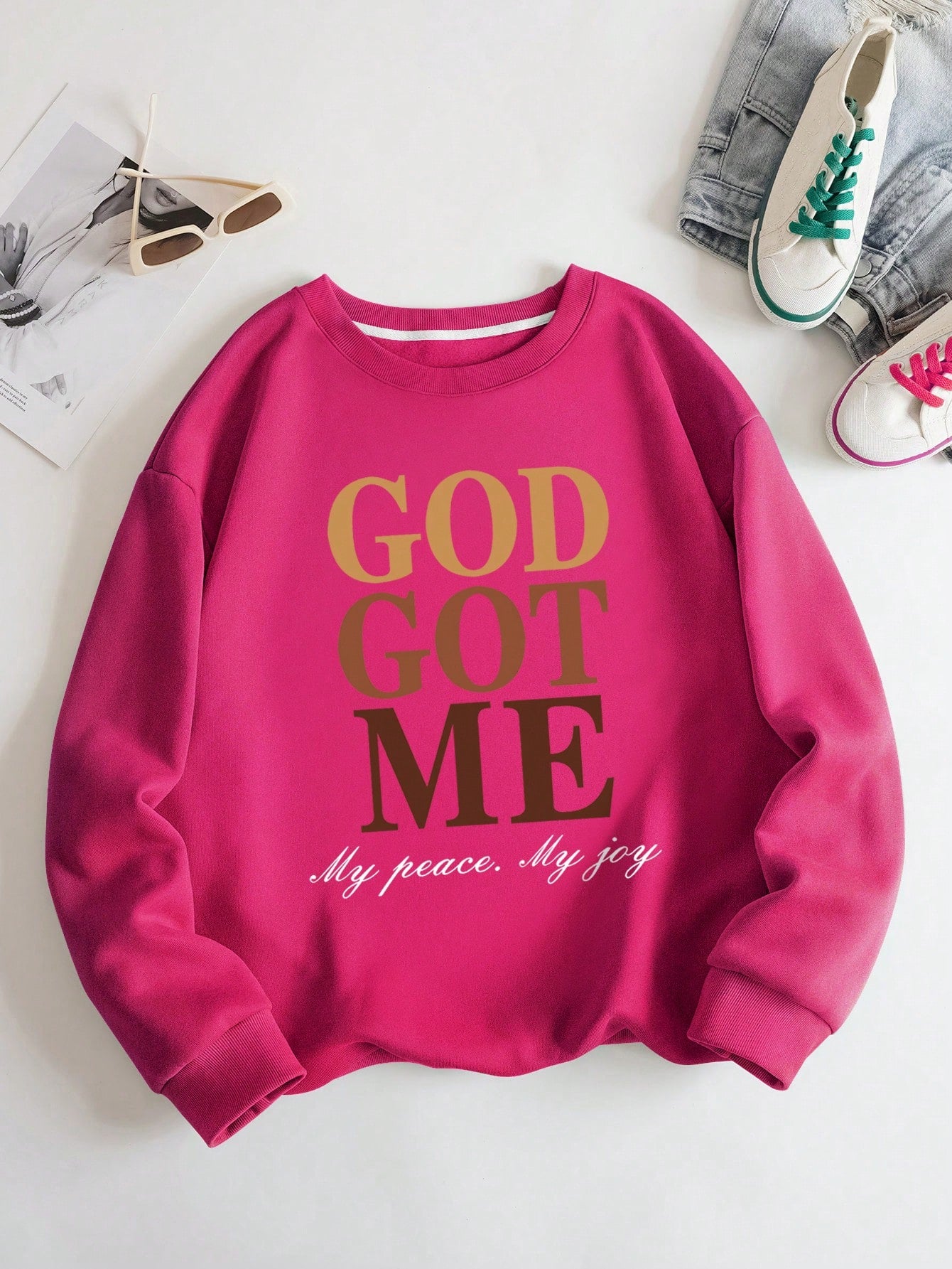 EZwear Plus Size Women Letter Print Crew Neck Long Sleeve Casual Sweatshirt, Spring Fall, For Winter