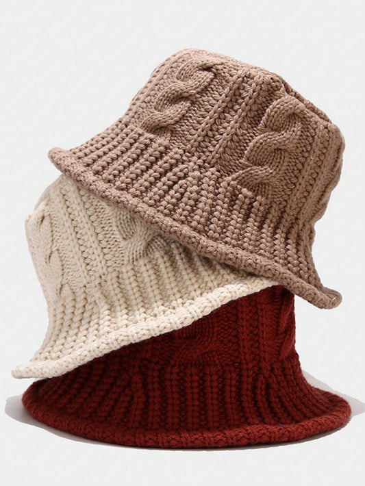 1pc Women's Outdoor Solid Color Warm Knitted Bucket Hat, Suitable For Outdoor Travel And Daily Use, Fashionable Bucket Hat, Ideal Gift Choice For Autumn/Winterwinter Hat