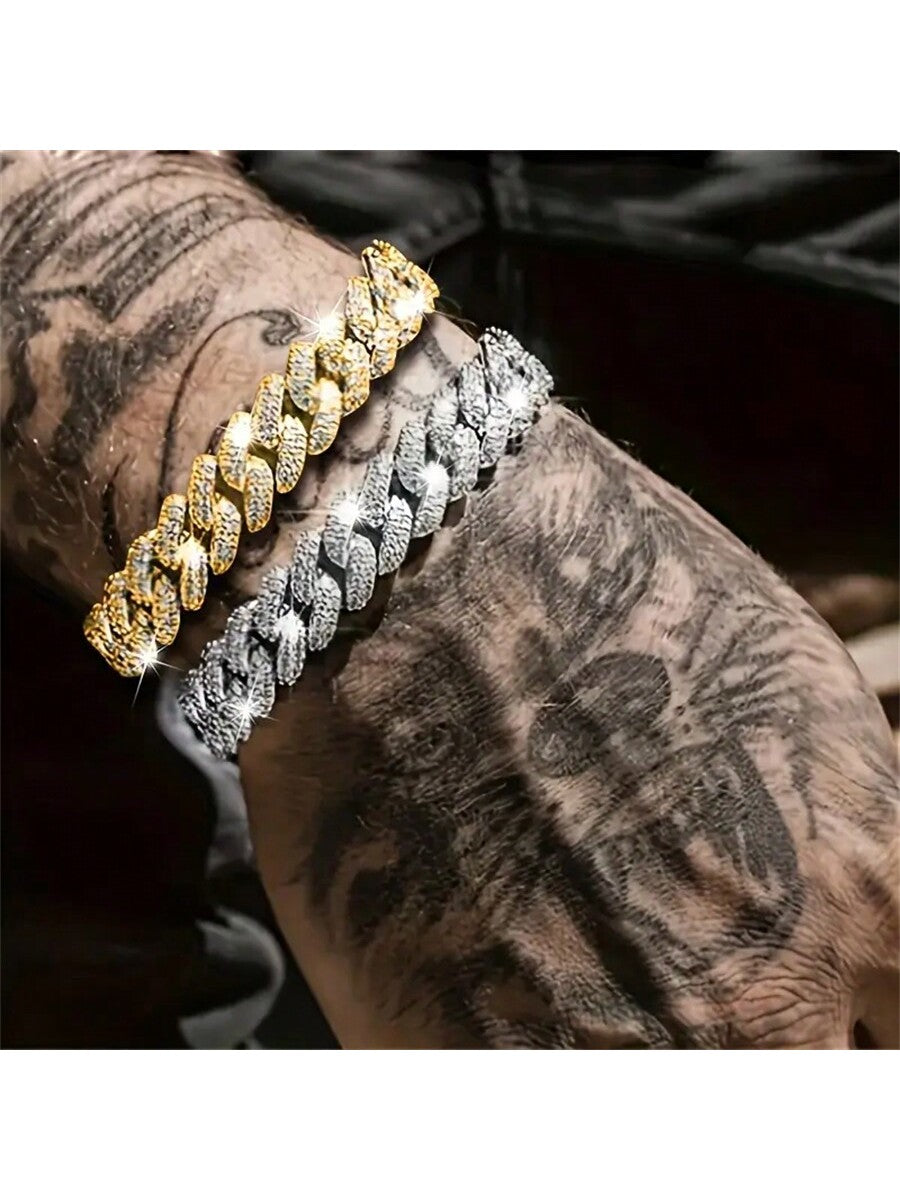 1pc Men's Rhinestone Decor Chain Bracelet, Fashion Accessory For Party And Daily Wear Halloween