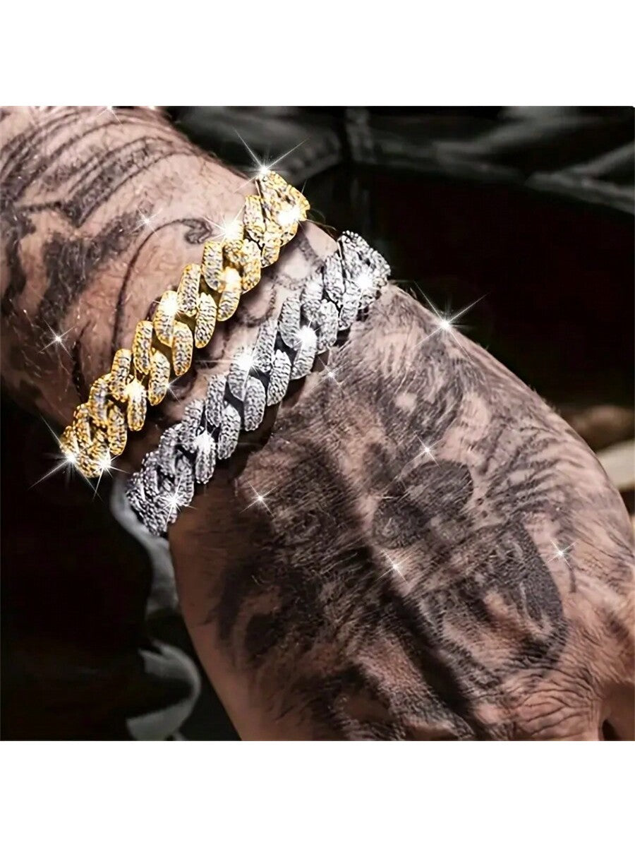 1pc Men's Rhinestone Decor Chain Bracelet, Fashion Accessory For Party And Daily Wear Halloween