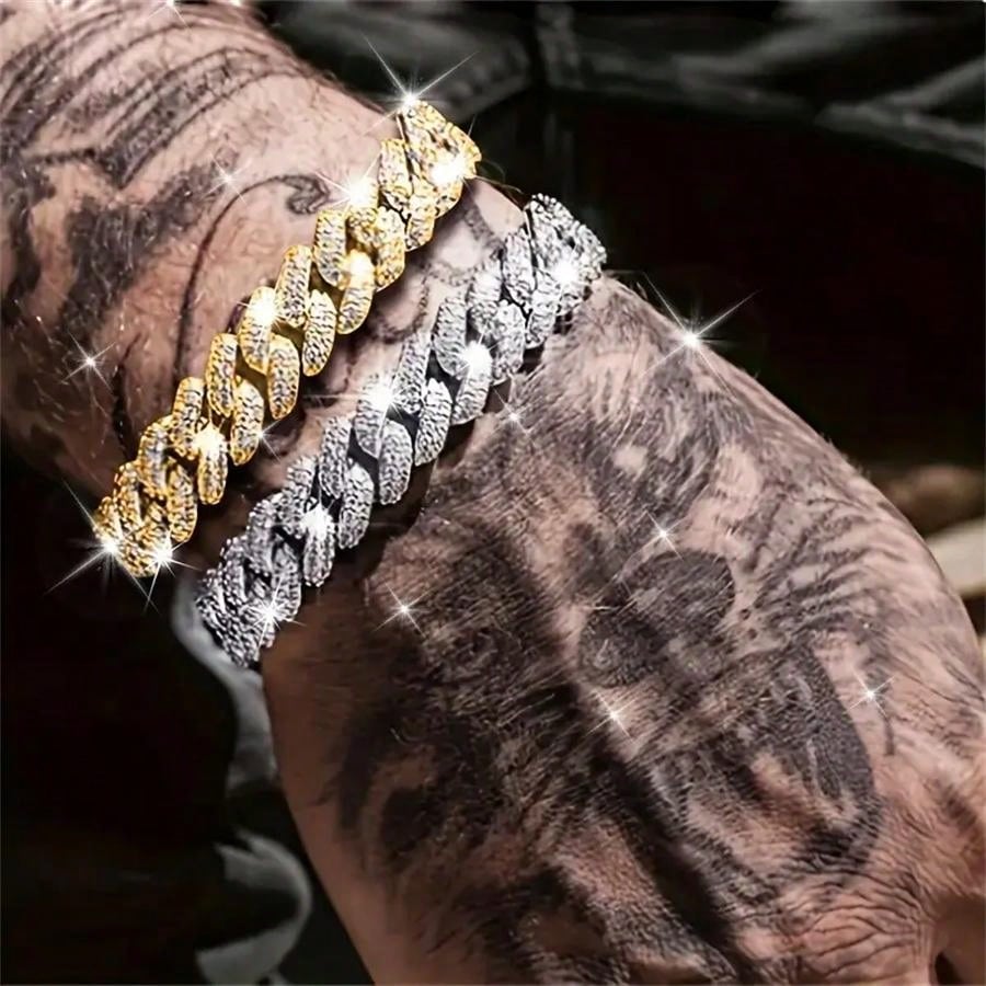 1pc Men's Rhinestone Decor Chain Bracelet, Fashion Accessory For Party And Daily Wear Halloween