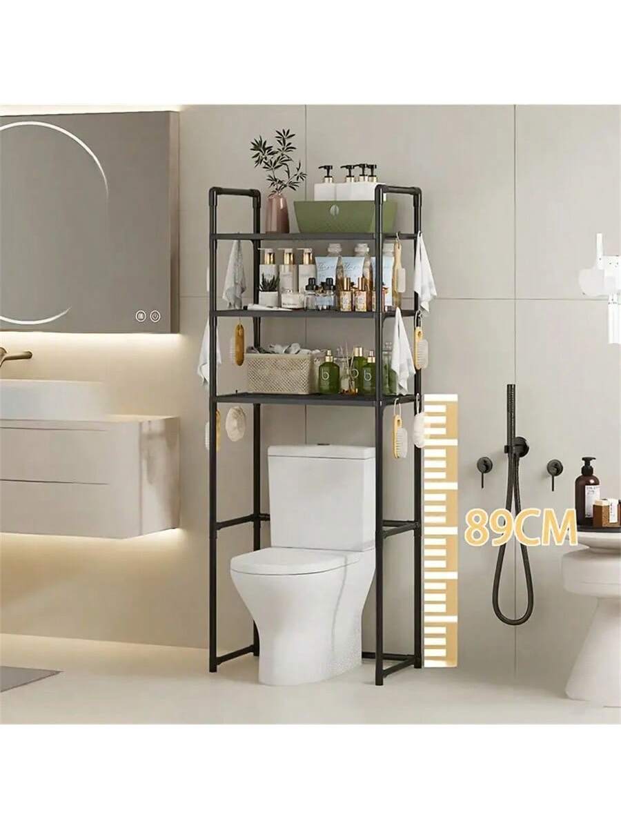 1pc 3-Tier Toilet Storage Shelf, Easy Installation, Standalone Bathroom Organizer Rack, Available In White/Black