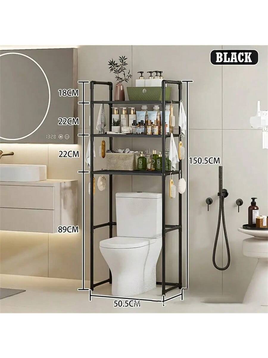 1pc 3-Tier Toilet Storage Shelf, Easy Installation, Standalone Bathroom Organizer Rack, Available In White/Black