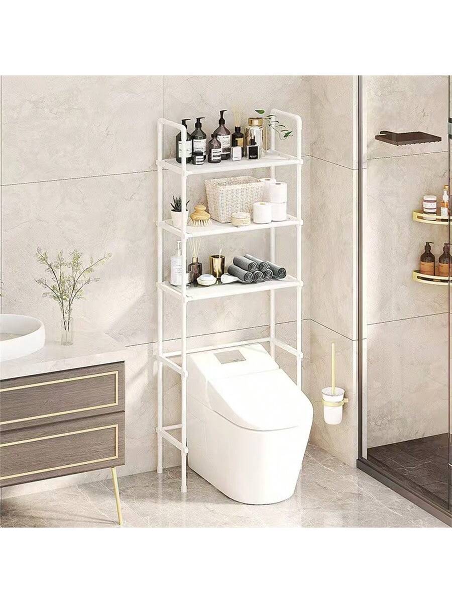 1pc 3-Tier Toilet Storage Shelf, Easy Installation, Standalone Bathroom Organizer Rack, Available In White/Black