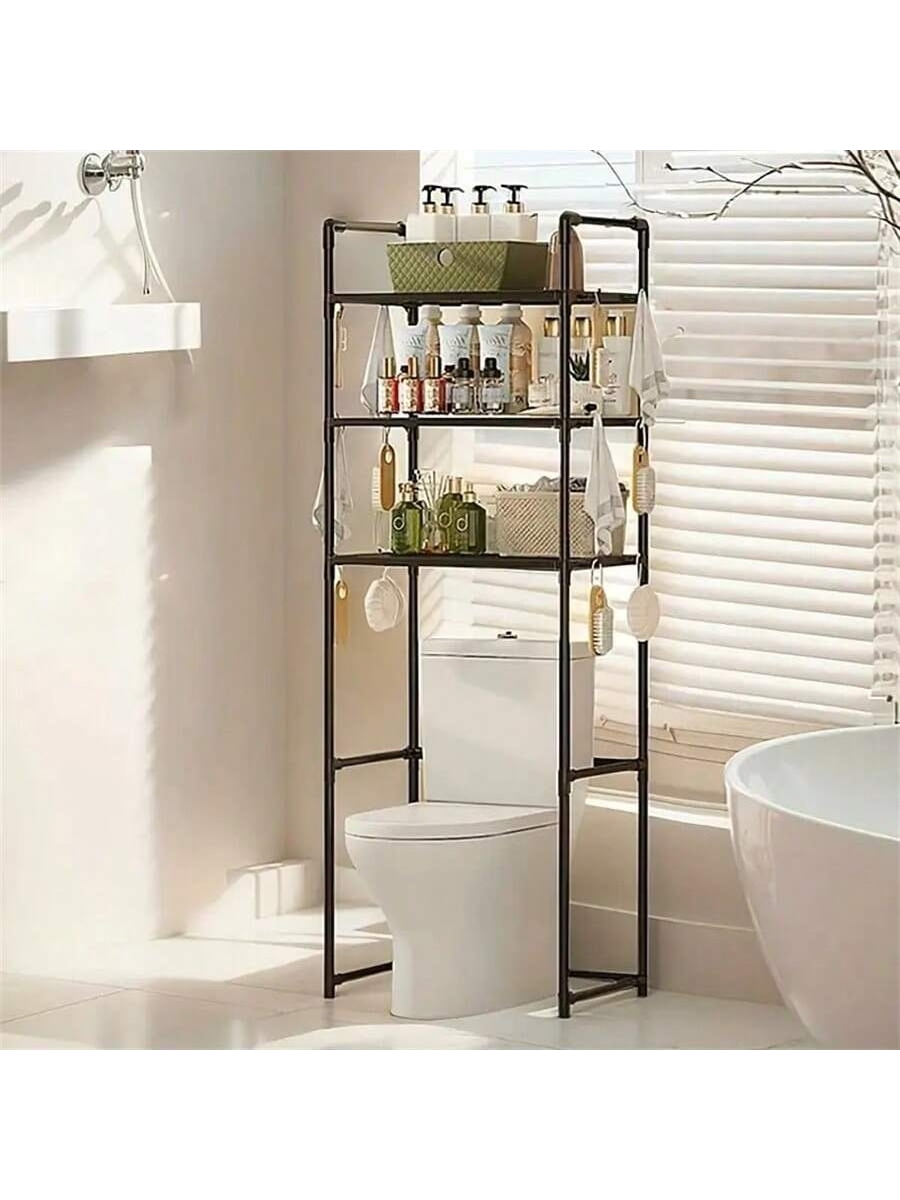 1pc 3-Tier Toilet Storage Shelf, Easy Installation, Standalone Bathroom Organizer Rack, Available In White/Black