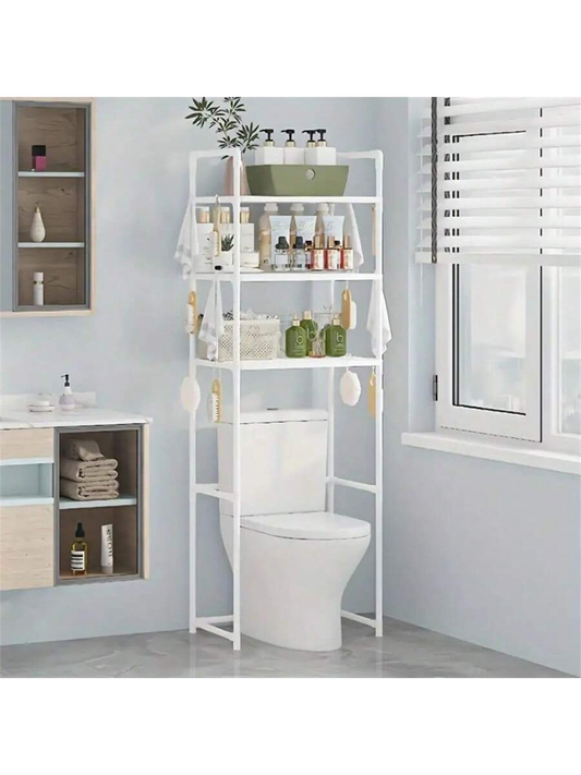 1pc 3-Tier Toilet Storage Shelf, Easy Installation, Standalone Bathroom Organizer Rack, Available In White/Black