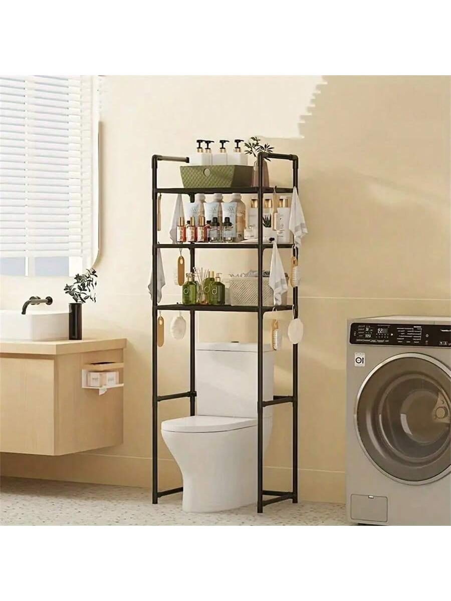 1pc 3-Tier Toilet Storage Shelf, Easy Installation, Standalone Bathroom Organizer Rack, Available In White/Black