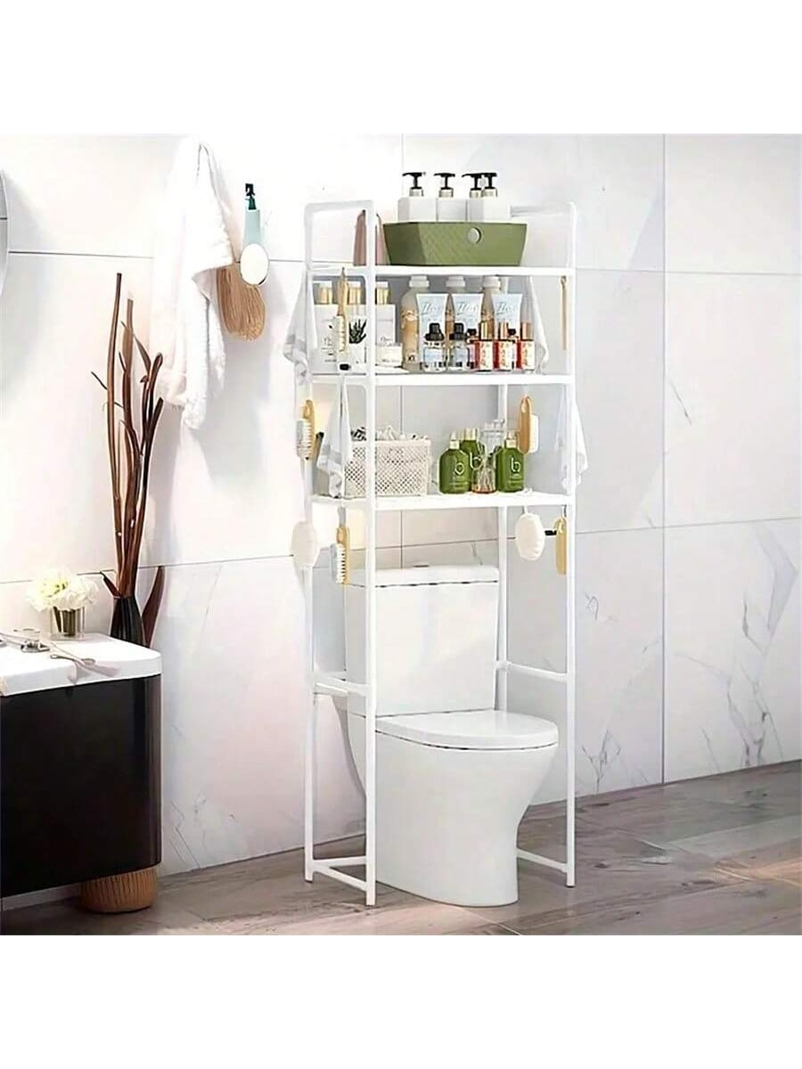 1pc 3-Tier Toilet Storage Shelf, Easy Installation, Standalone Bathroom Organizer Rack, Available In White/Black