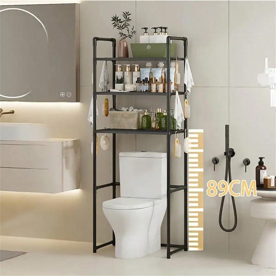 1pc 3-Tier Toilet Storage Shelf, Easy Installation, Standalone Bathroom Organizer Rack, Available In White/Black