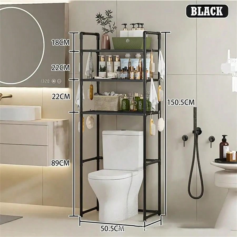 1pc 3-Tier Toilet Storage Shelf, Easy Installation, Standalone Bathroom Organizer Rack, Available In White/Black