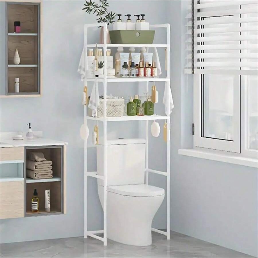 1pc 3-Tier Toilet Storage Shelf, Easy Installation, Standalone Bathroom Organizer Rack, Available In White/Black