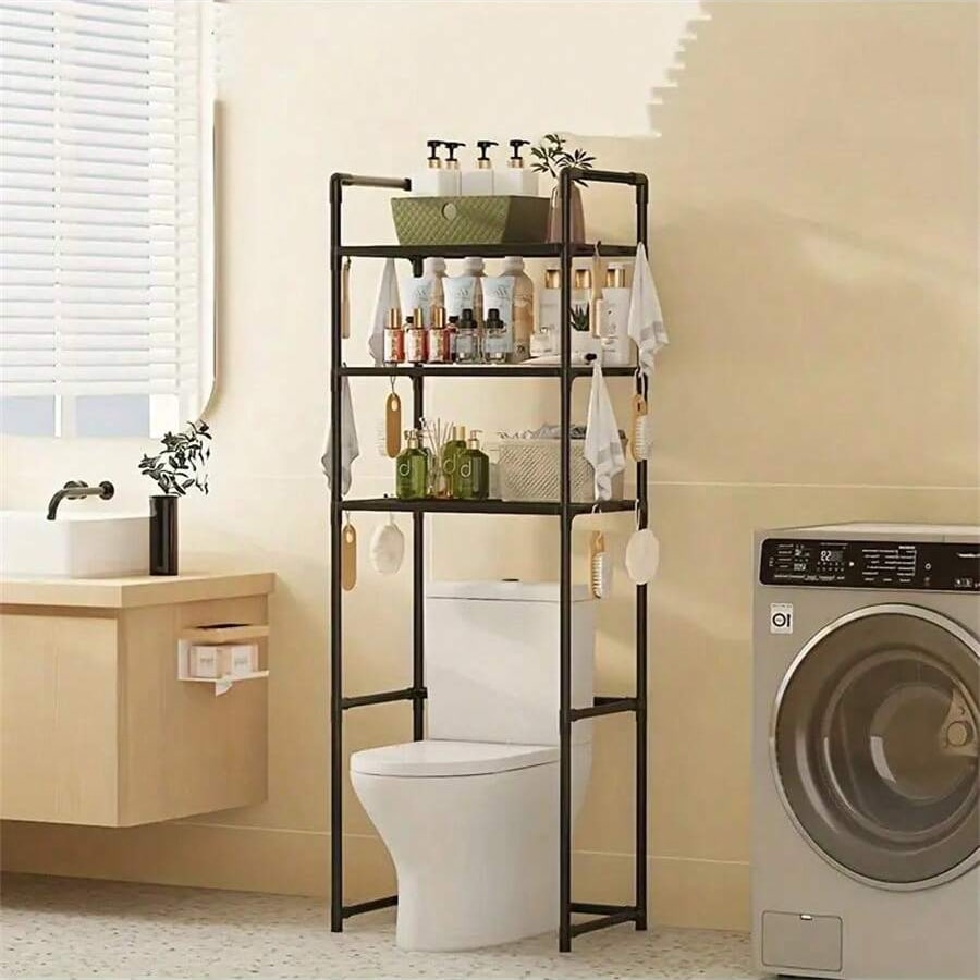 1pc 3-Tier Toilet Storage Shelf, Easy Installation, Standalone Bathroom Organizer Rack, Available In White/Black