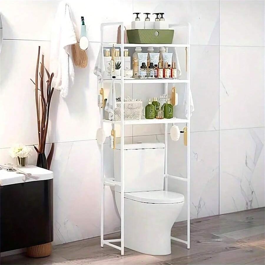 1pc 3-Tier Toilet Storage Shelf, Easy Installation, Standalone Bathroom Organizer Rack, Available In White/Black