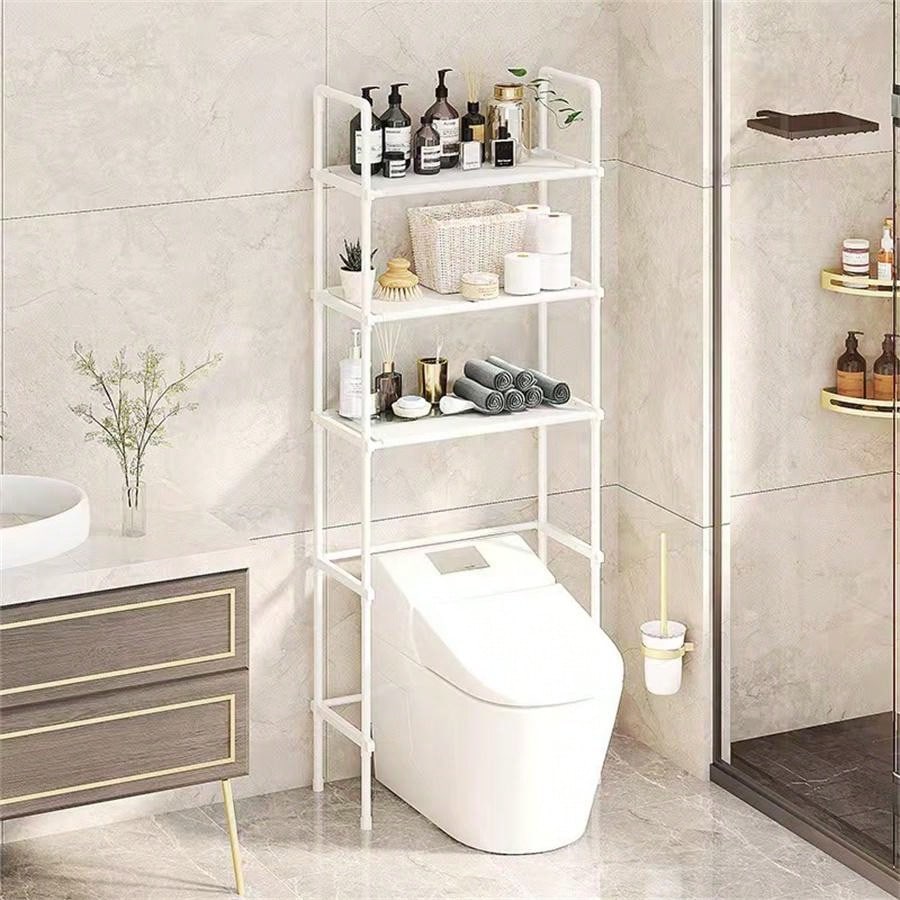 1pc 3-Tier Toilet Storage Shelf, Easy Installation, Standalone Bathroom Organizer Rack, Available In White/Black