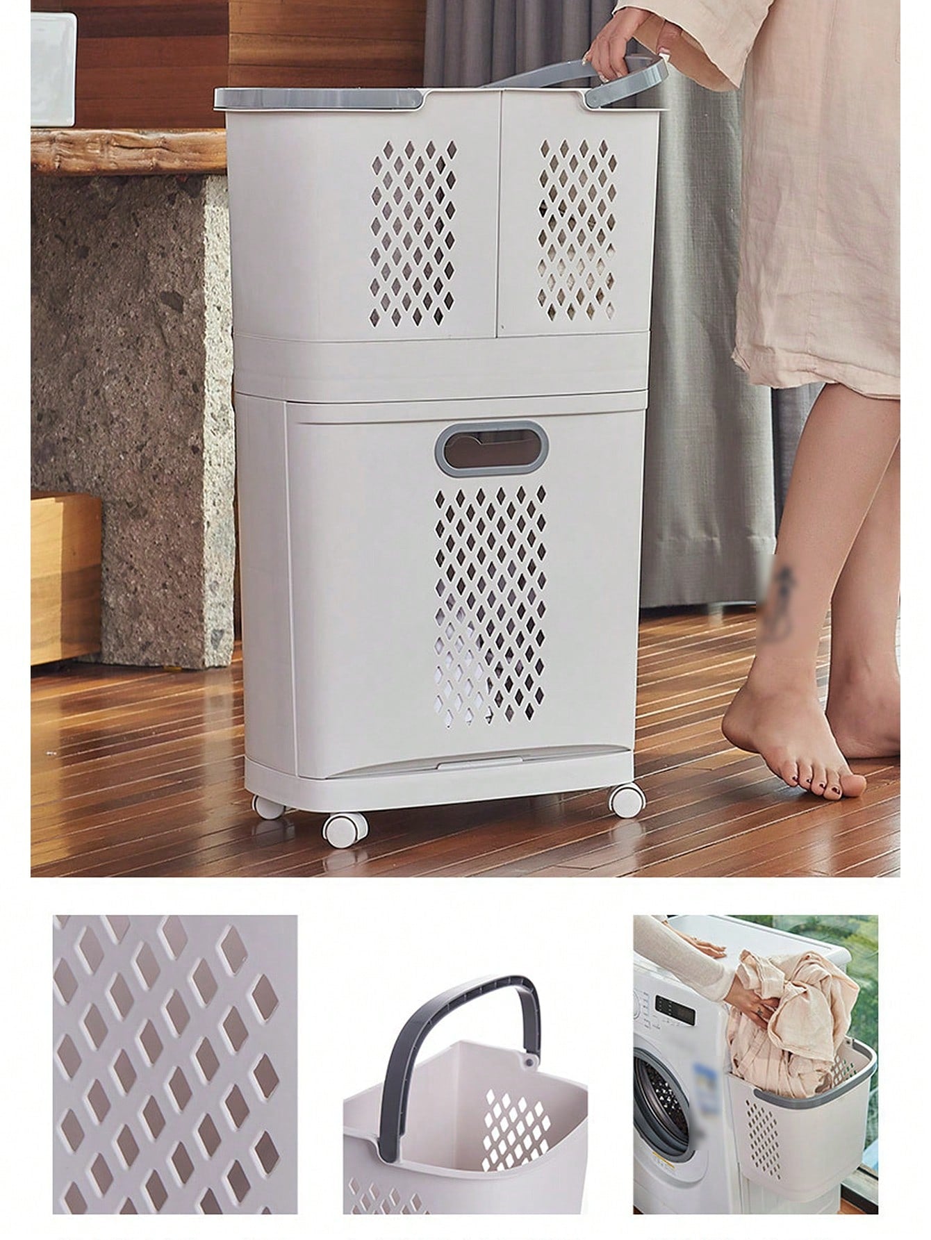 1pc Luxury Laundry Basket With Wheels, 360° Rotatable, Large Capacity Dirty Clothes Storage Hamper For Bathroom, Laundry Room, Suitable For Bathroom, Laundry Room, Toilet