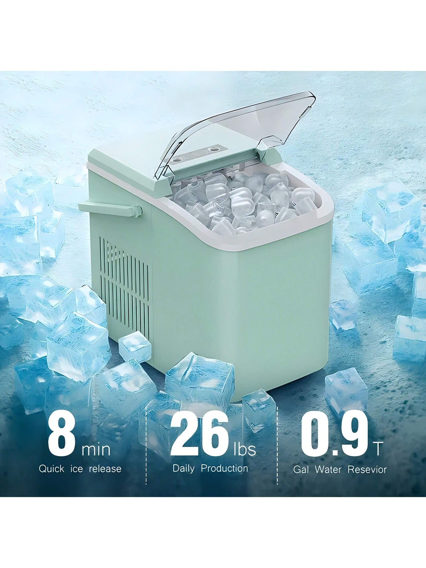 Countertop Ice Maker Machine With Handle, 26lbs In 24Hrs, 9 Ice Cubes Ready In 6 Mins, Auto-Cleaning Portable Ice Maker For Home/Kitchen/Camping,Countertop Ice Maker, Nugget Portable Ice Machine, 9 Bullet Ice Cubes In 6 Mins, 26.5lbs In 24Hrs Self-Cleani