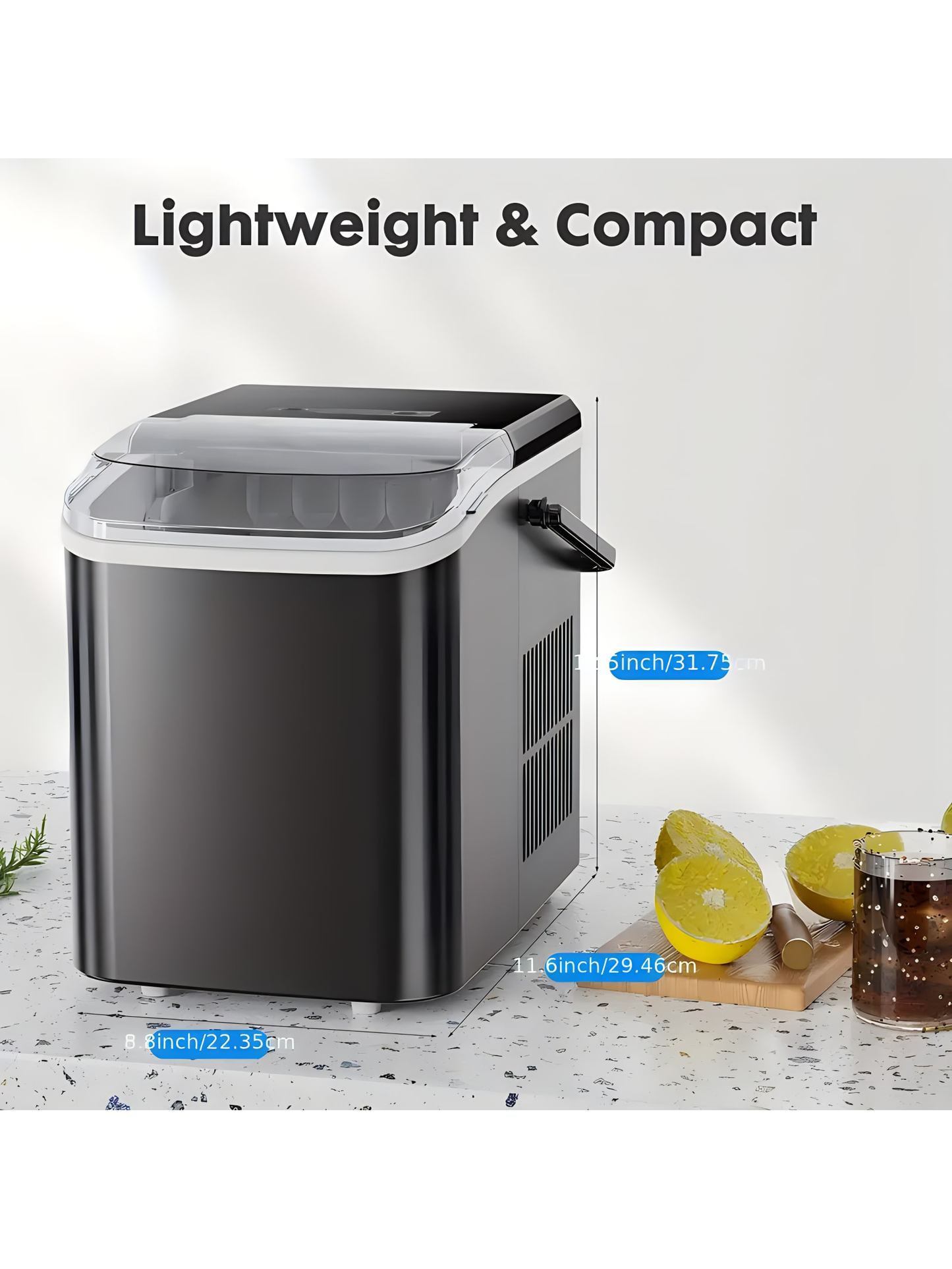 Countertop Ice Maker Machine With Handle, 26lbs In 24Hrs, 9 Ice Cubes Ready In 6 Mins, Auto-Cleaning Portable Ice Maker For Home/Kitchen/Camping,Countertop Ice Maker, Nugget Portable Ice Machine, 9 Bullet Ice Cubes In 6 Mins, 26.5lbs In 24Hrs Self-Cleani