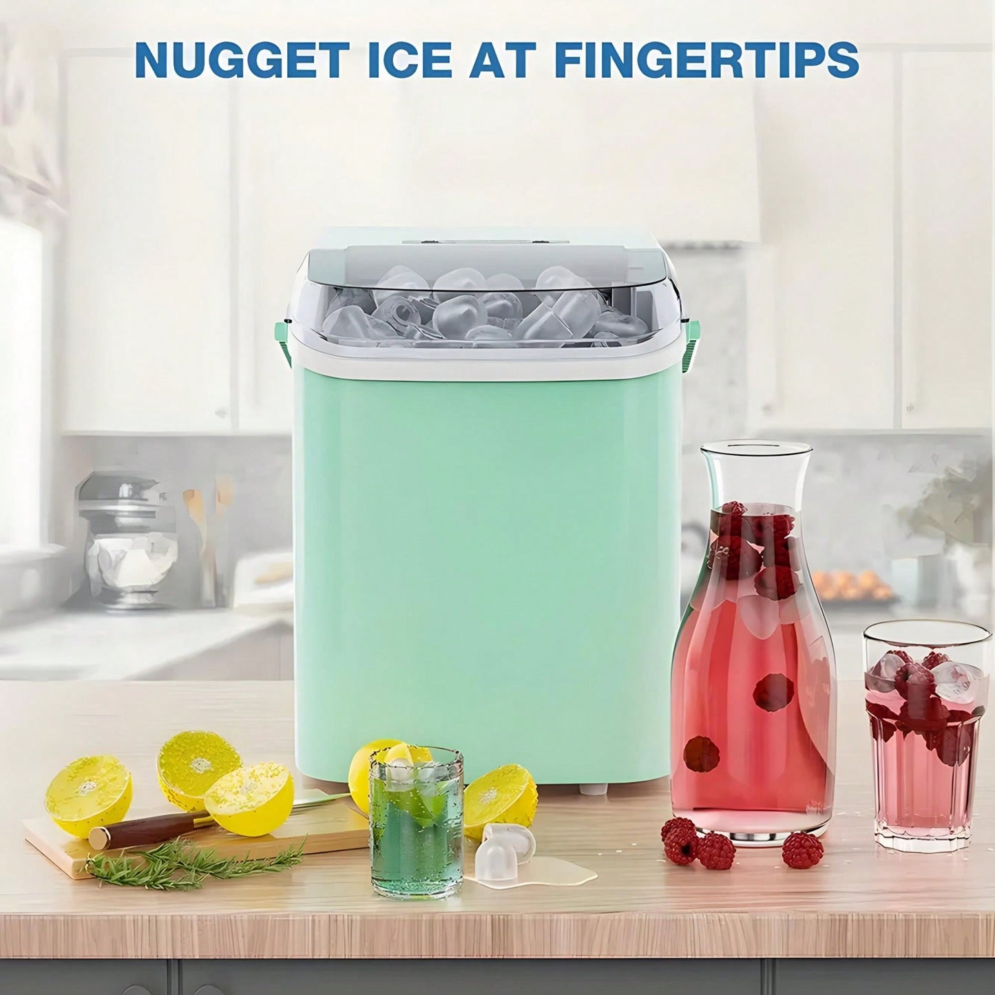 Countertop Ice Maker Machine With Handle, 26lbs In 24Hrs, 9 Ice Cubes Ready In 6 Mins, Auto-Cleaning Portable Ice Maker For Home/Kitchen/Camping,Countertop Ice Maker, Nugget Portable Ice Machine, 9 Bullet Ice Cubes In 6 Mins, 26.5lbs In 24Hrs Self-Cleani