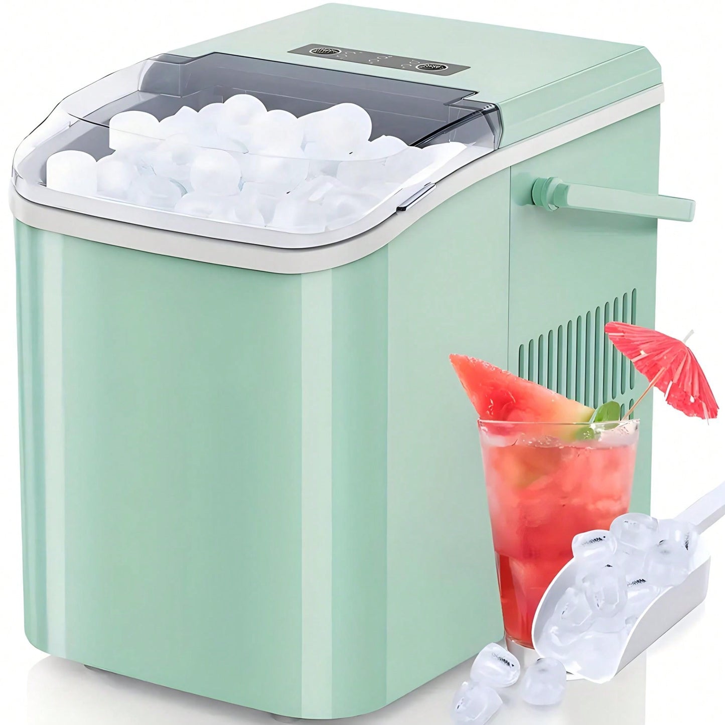 Countertop Ice Maker Machine With Handle, 26lbs In 24Hrs, 9 Ice Cubes Ready In 6 Mins, Auto-Cleaning Portable Ice Maker For Home/Kitchen/Camping,Countertop Ice Maker, Nugget Portable Ice Machine, 9 Bullet Ice Cubes In 6 Mins, 26.5lbs In 24Hrs Self-Cleani