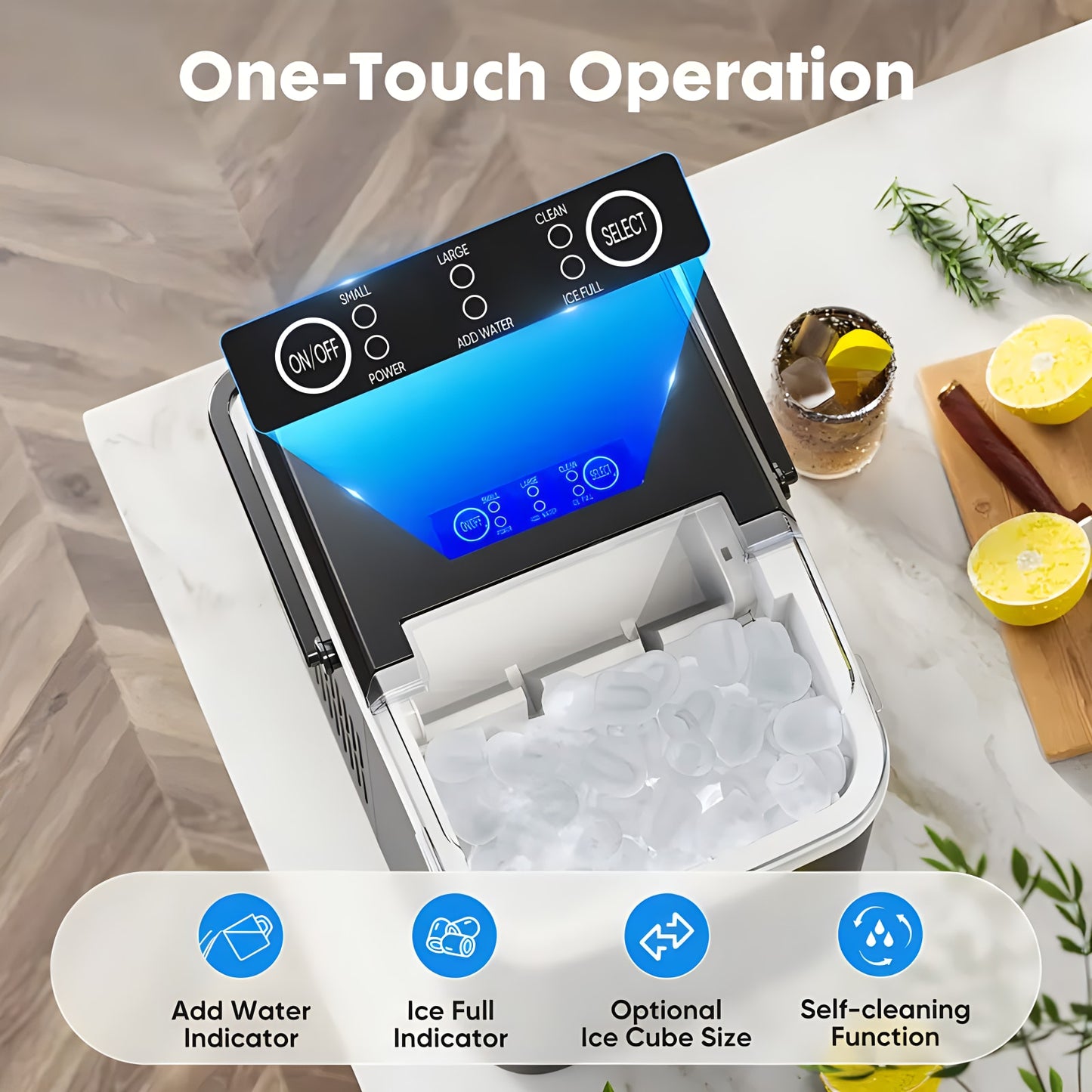 Countertop Ice Maker Machine With Handle, 26lbs In 24Hrs, 9 Ice Cubes Ready In 6 Mins, Auto-Cleaning Portable Ice Maker For Home/Kitchen/Camping,Countertop Ice Maker, Nugget Portable Ice Machine, 9 Bullet Ice Cubes In 6 Mins, 26.5lbs In 24Hrs Self-Cleani