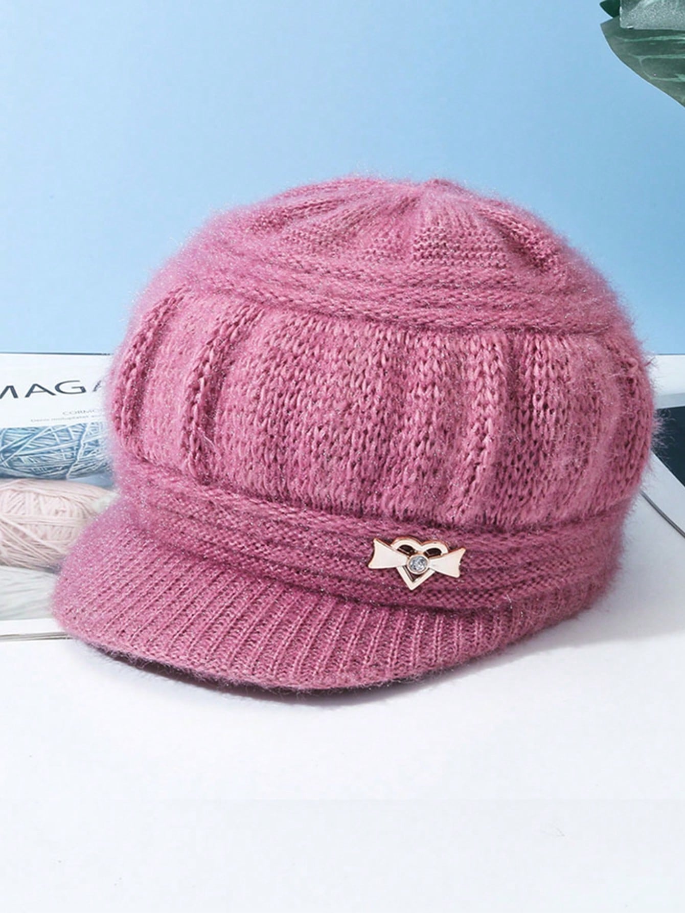 1pc Women's Knitted Hat, Thick With Brim For Winter, Breathable And Warm Knit Cap, Made Of Polyester, Hand Wash Or Dry Clean, Stretchy, Fashion Accessory