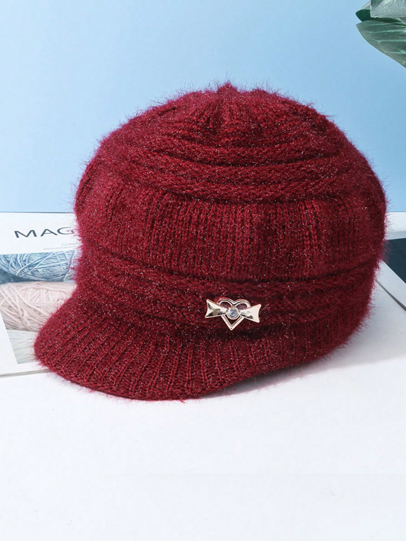 1pc Women's Knitted Hat, Thick With Brim For Winter, Breathable And Warm Knit Cap, Made Of Polyester, Hand Wash Or Dry Clean, Stretchy, Fashion Accessory