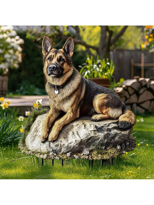 1pc German Shepherd Garden Stake Acrylic Sunlight Catcher, 2D Animal Themed Yard And Lawn Decor, Planter Decoration Figurine, Gift For Family And Friends