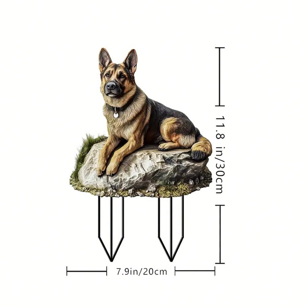 1pc German Shepherd Garden Stake Acrylic Sunlight Catcher, 2D Animal Themed Yard And Lawn Decor, Planter Decoration Figurine, Gift For Family And Friends