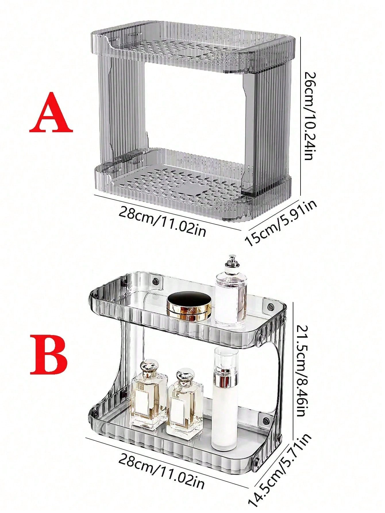 1pc High-Grade Bathroom Vanity Cosmetic Perfume Storage Rack, Two-Layer Storage Shelf For Dressing Table, Home Skin Care Product Storage Box, Simple Transparent Storage Box, Dressing Table Organizer, Large-Capacity Skin Care Shelf,