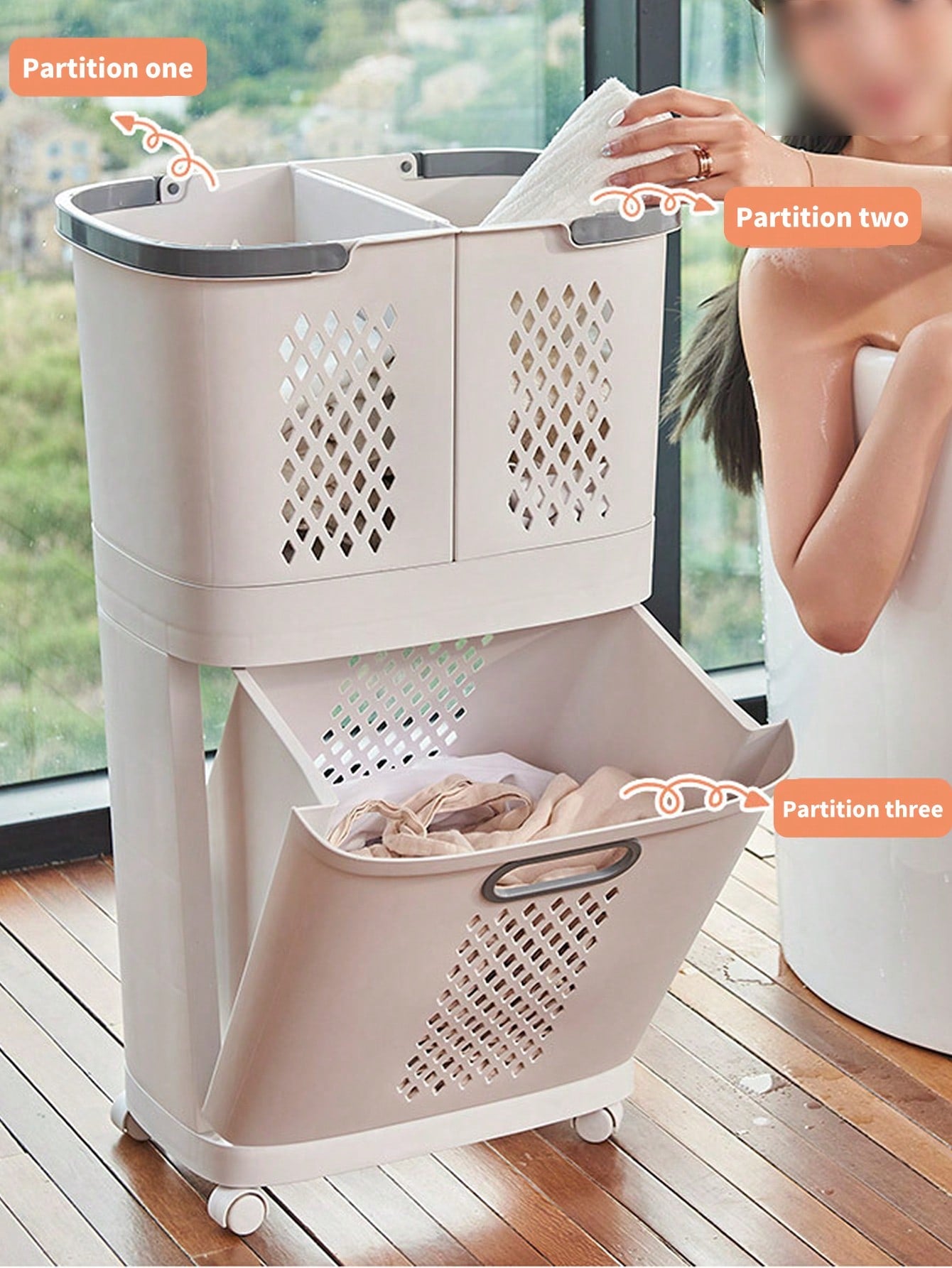 1pc Luxury Laundry Basket With Wheels, 360° Rotatable, Large Capacity Dirty Clothes Storage Hamper For Bathroom, Laundry Room, Suitable For Bathroom, Laundry Room, Toilet