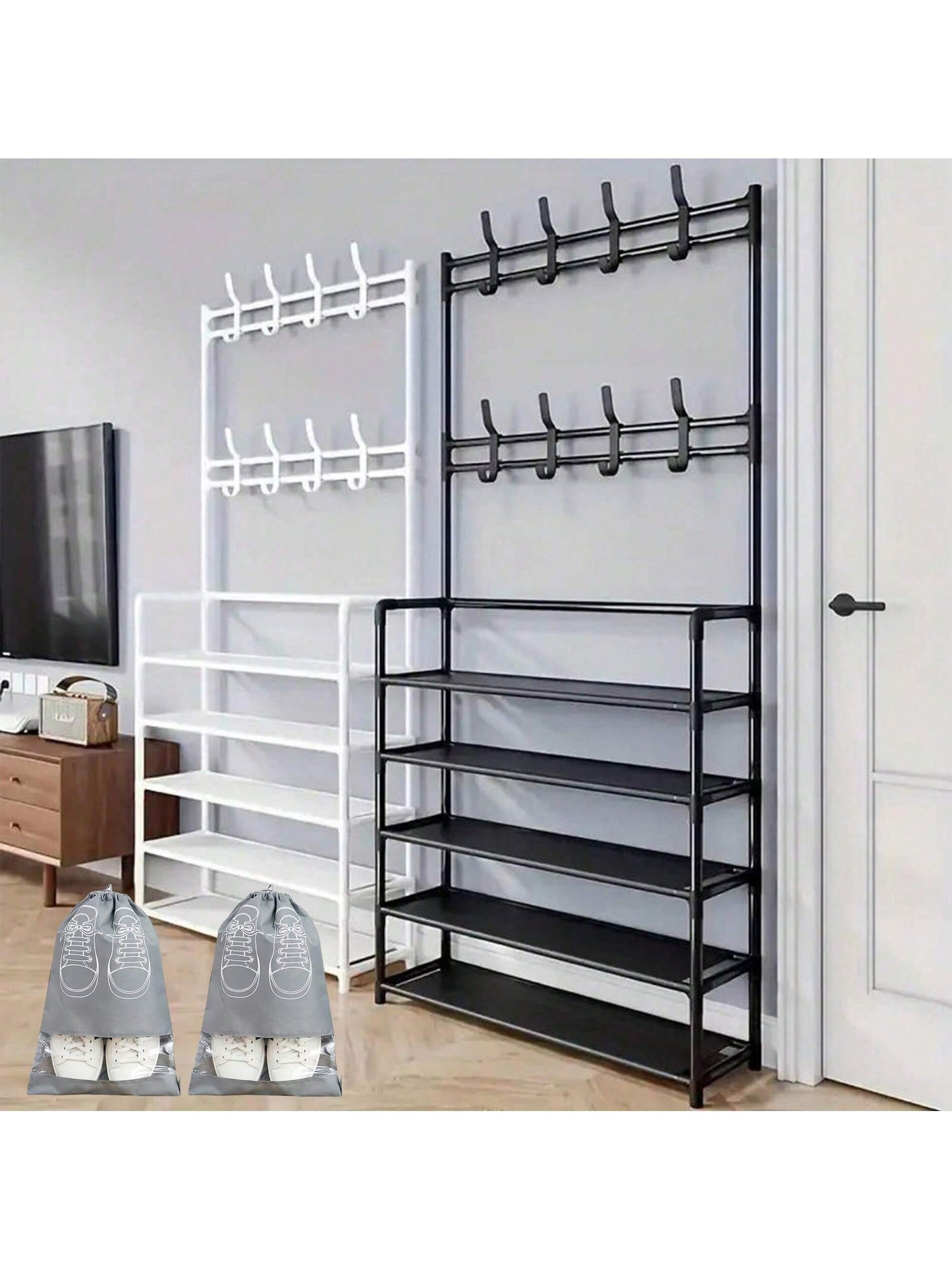 1pc Multi-Tier Sturdy Shoe Rack, Ultimate Entryway Storage Solution - Sturdy Multi-Layer Closet Storage Rack With Shoe Shelf - Floor Standing Clothes, Hats, And Shoe Racks,Versatile Free-Standing Organizer For Hats, Coats, Bags & Scarves - Space-Saving D