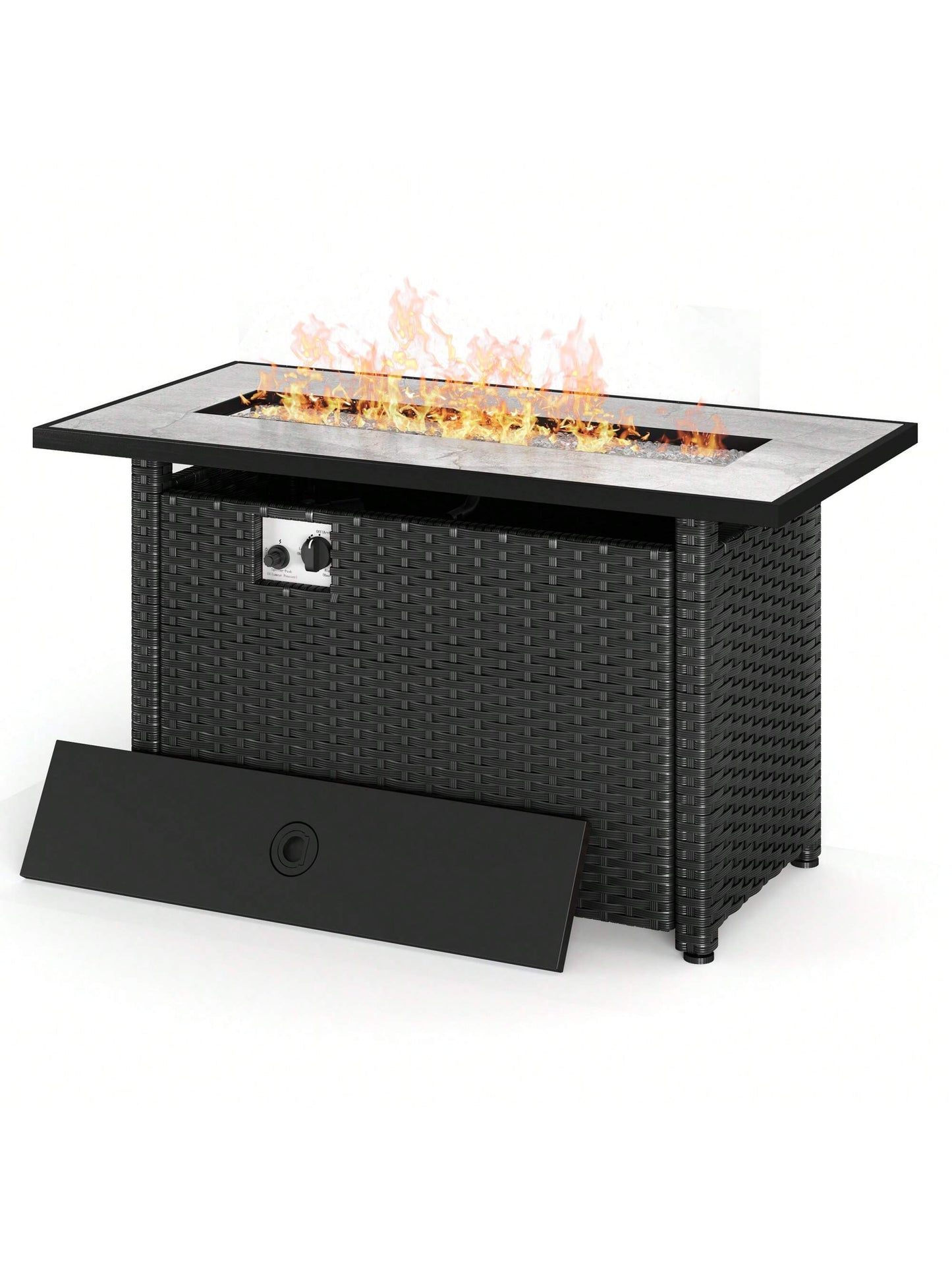 30" Propane Fire Table With Lid & Lava Rock, 50,000 BTU Fire Pit Table With Durable Iron Design, CSA Certified Fire Table For Outdoor Dining, Patio, Garden, Or Backyard Gatherings