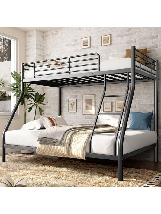 Twin Over Full Metal Bunk Bed With Integrated Ladder And Guardrails, Durable And Safe