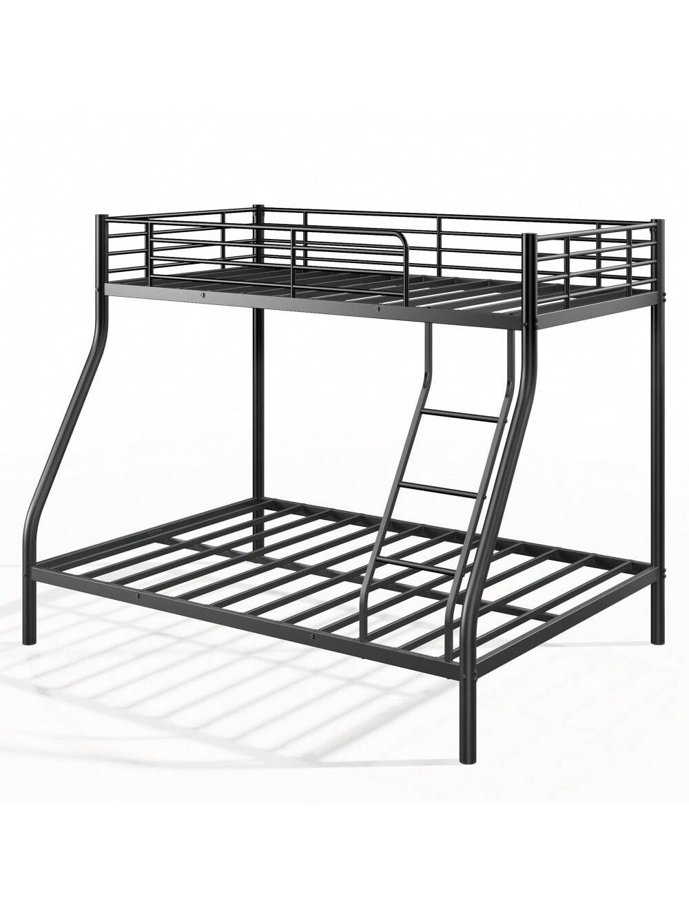 Twin Over Full Metal Bunk Bed With Integrated Ladder And Guardrails, Durable And Safe