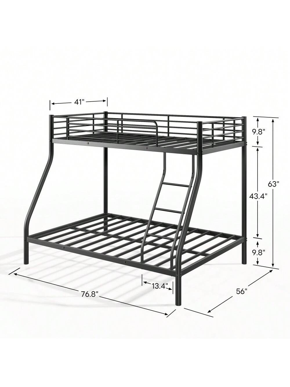 Twin Over Full Metal Bunk Bed With Integrated Ladder And Guardrails, Durable And Safe