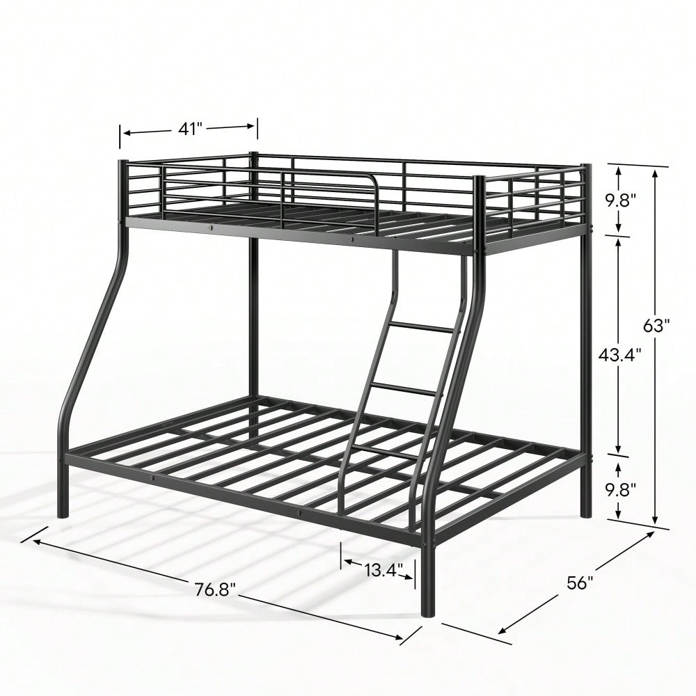 Twin Over Full Metal Bunk Bed With Integrated Ladder And Guardrails, Durable And Safe