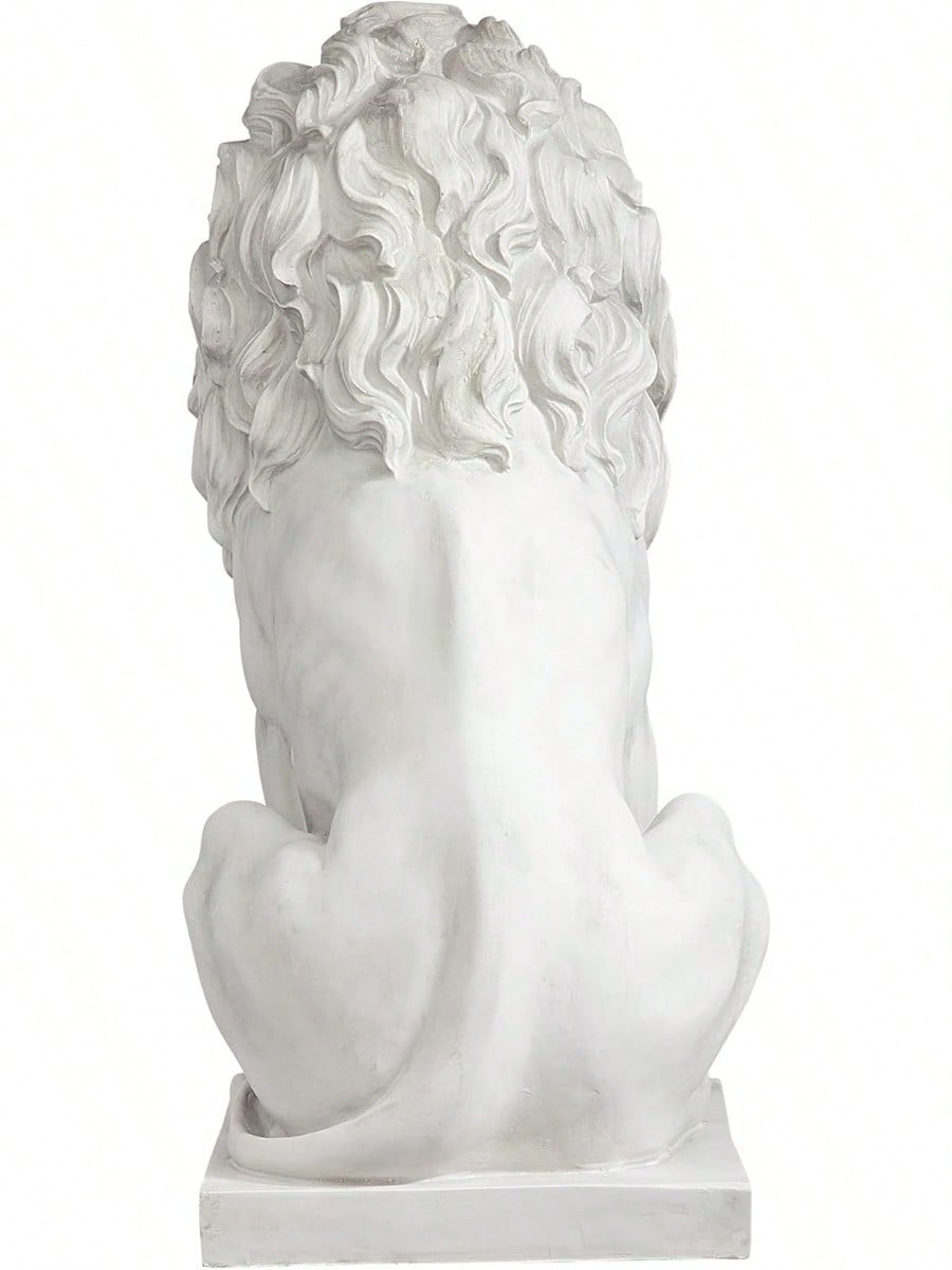 Lion Of Sentinel Statue, Handcast Polyresin, Antique Stone Finish, 13 Inches Wide, 21 Inches Deep, 28 Inches High