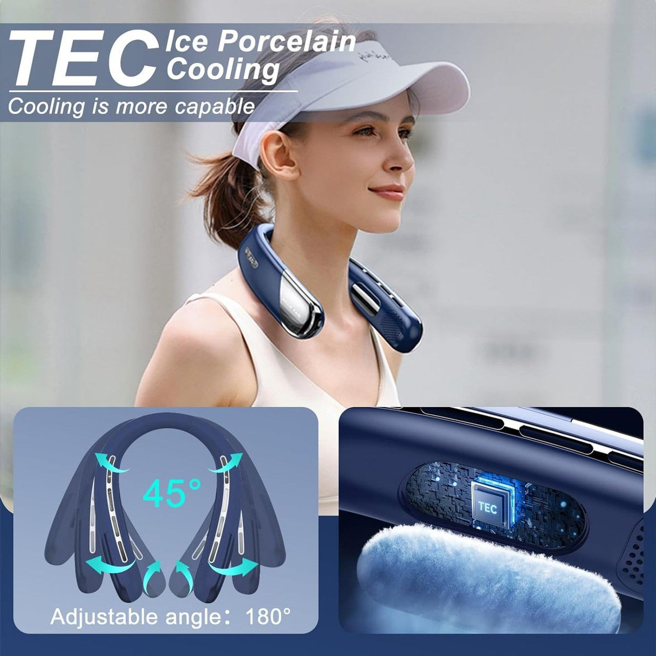 Portable Bladeless Neck Fan Personal Rechargeable Cooling Air Conditioner Hands Free Wearable Fan For Men Women Travel Blue