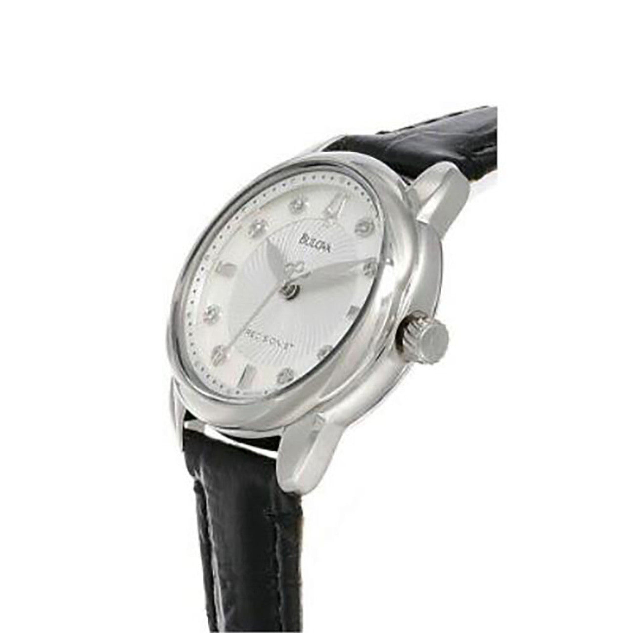 BULOVA® Women's Precisionist Mother of Pearl Dial Black Leather Watch