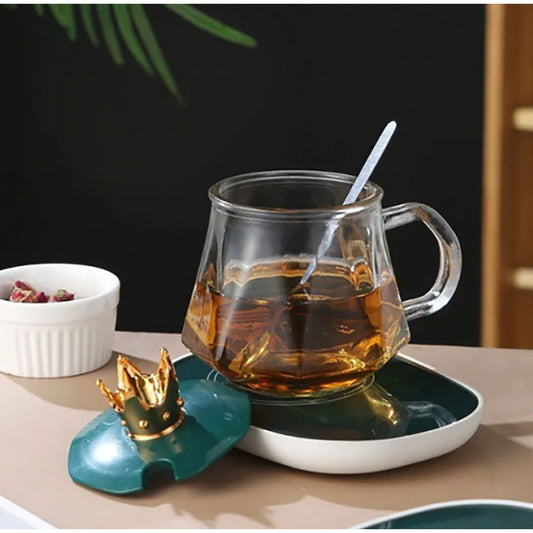 Heated Glass Mug Set with Warming Pad and Spoon