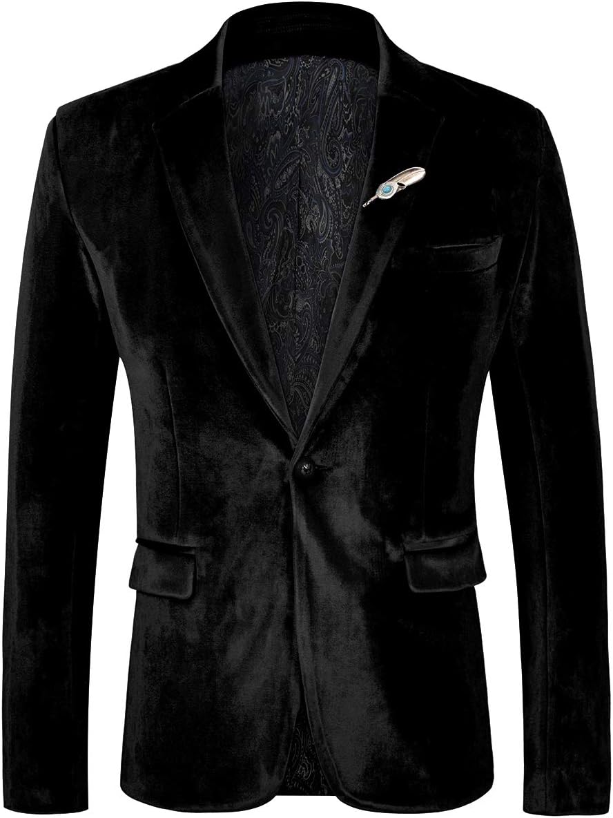 WEEN CHARM Velvet Blazer for Men Slim Fit One Button Sport Coat Tuxedo Jacket for Prom Wedding Party Dinner