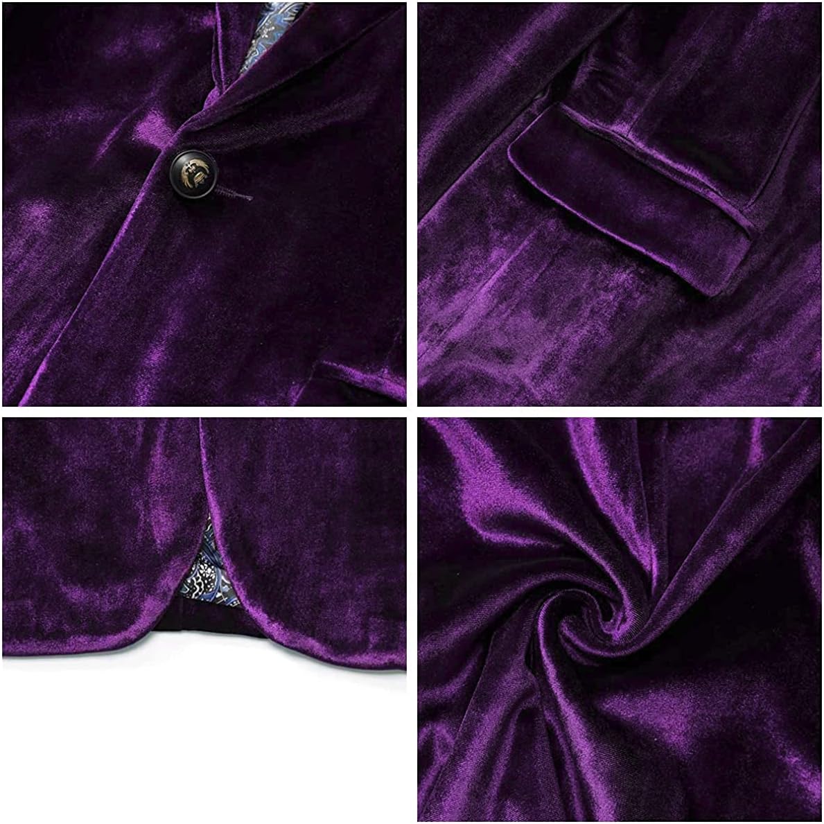 WEEN CHARM Velvet Blazer for Men Slim Fit One Button Sport Coat Tuxedo Jacket for Prom Wedding Party Dinner