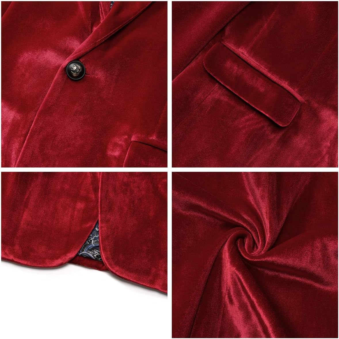 WEEN CHARM Velvet Blazer for Men Slim Fit One Button Sport Coat Tuxedo Jacket for Prom Wedding Party Dinner