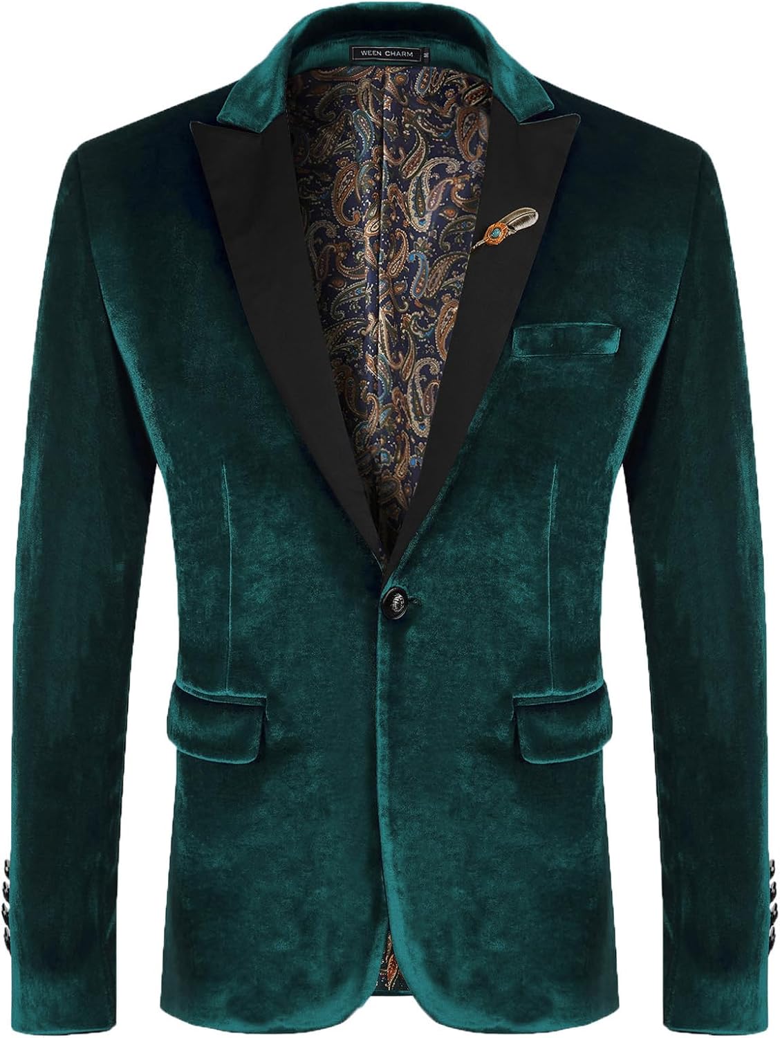 WEEN CHARM Velvet Blazer for Men Slim Fit One Button Sport Coat Tuxedo Jacket for Prom Wedding Party Dinner